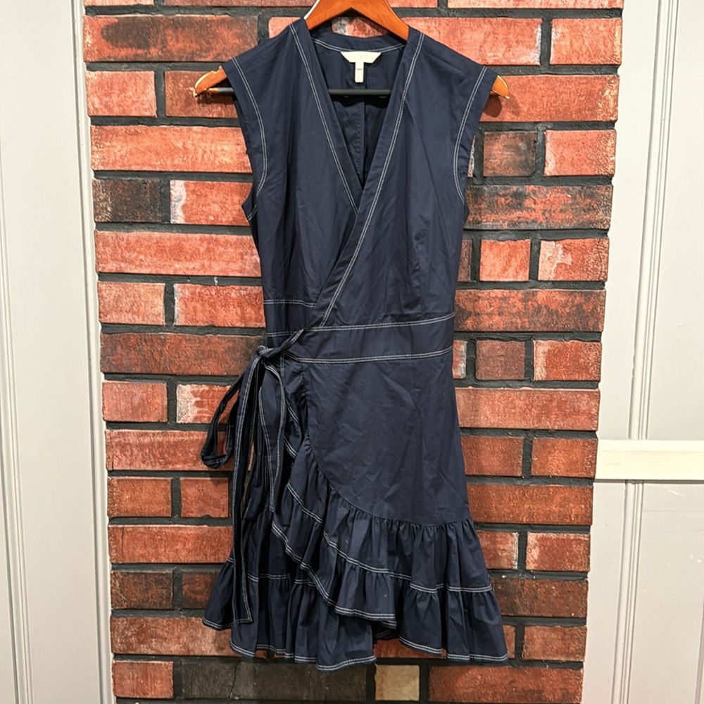 Rebecca Taylor Navy Blue Ruffle Wrap Dress - Picture 3 of 11